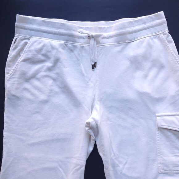 VTG Lauren Ralph Lauren Active Sweatpants Sz L *HOLE Cropped Cotton Cream Cargo - Picture 4 of 13